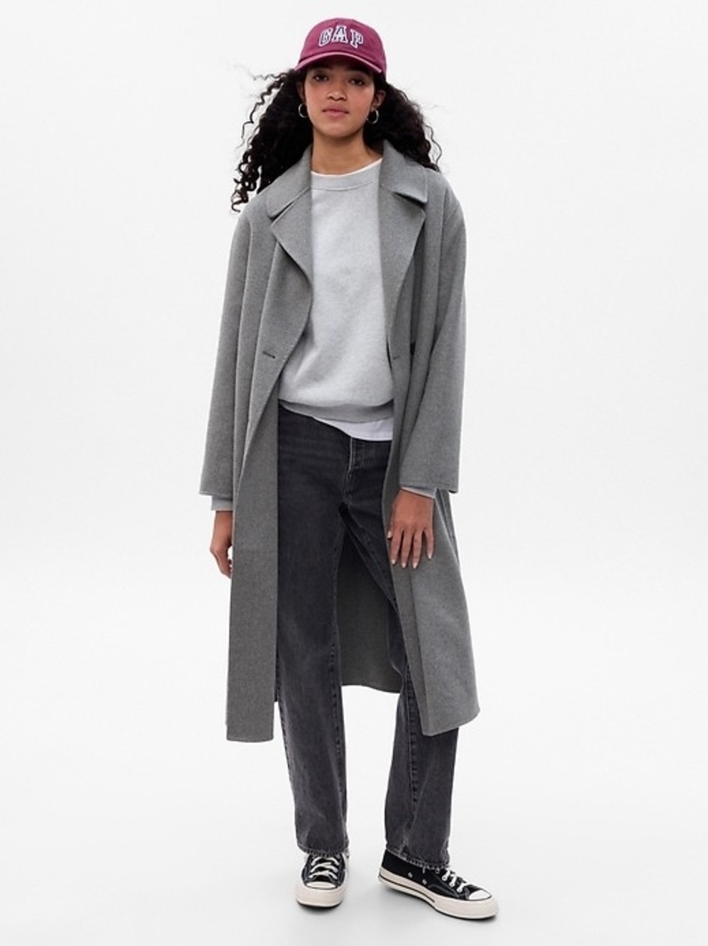 GAP Women's Gray Long Wool-Blend Relaxed Wrap Coat